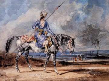 un hombre turco sobre un caballo gris Eugene Delacroix árabes Pinturas al óleo